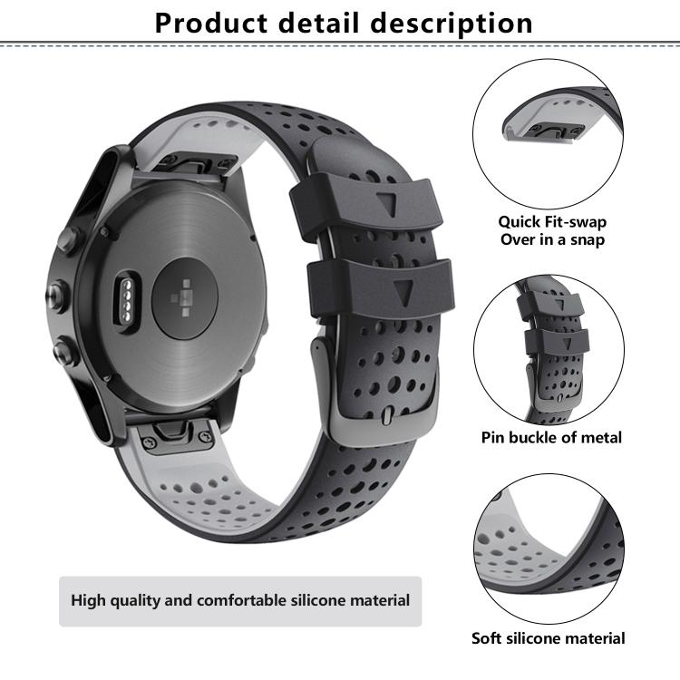 For Garmin QuickFit 26mm Kalebol Breathable Two-color Silicone Watch Band(Black Grey) - free shipping - PMc TechLife - Order now!