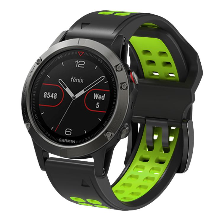 For Garmin QuickFit 22mm Kalebol Tow Row Holes Silicone Watch Band(Black Green) - free shipping - PMc TechLife - Order now!