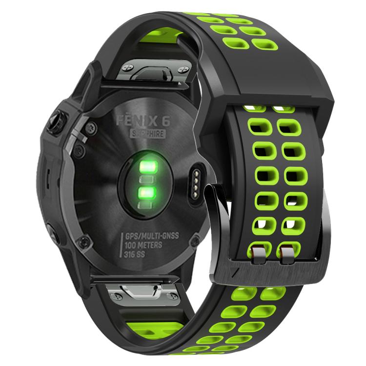 For Garmin QuickFit 22mm Kalebol Tow Row Holes Silicone Watch Band(Black Green) - free shipping - PMc TechLife - Order now!