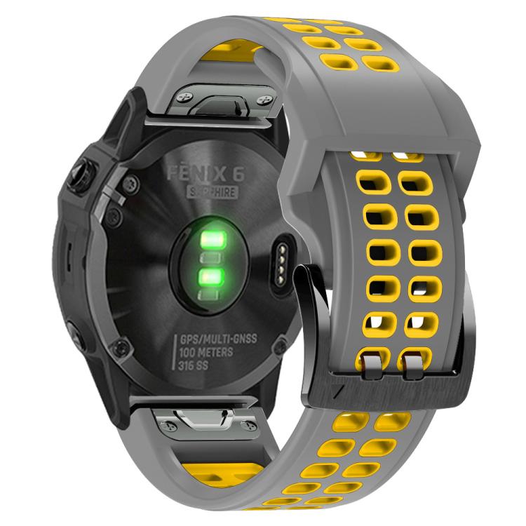 For Garmin QuickFit 22mm Kalebol Tow Row Holes Silicone Watch Band(Grey Yellow) - free shipping - PMc TechLife - Order now!