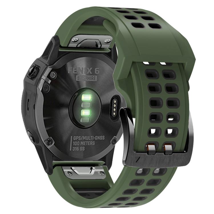 For Garmin QuickFit 22mm Kalebol Tow Row Holes Silicone Watch Band(Green Black) - free shipping - PMc TechLife - Order now!