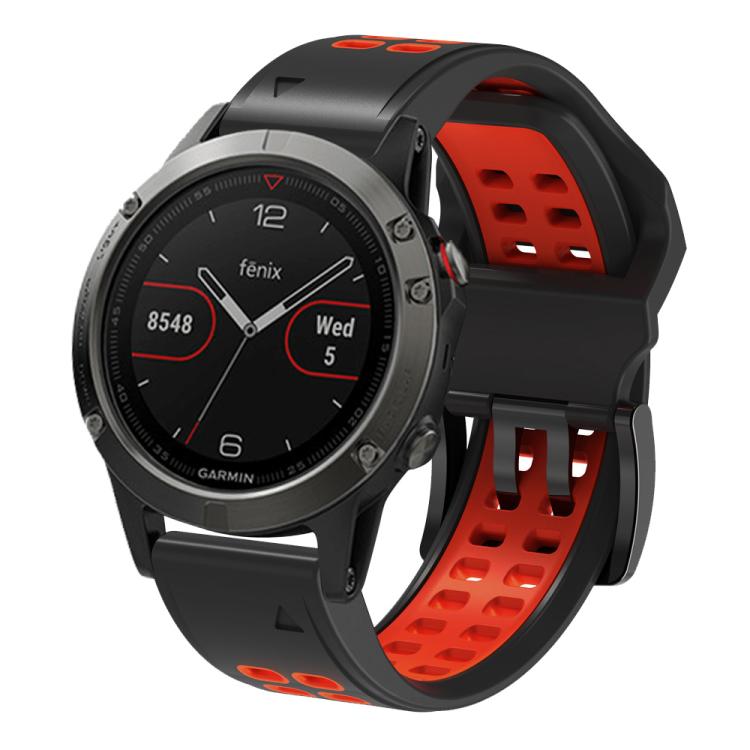 For Garmin QuickFit 26mm Kalebol Tow Row Holes Silicone Watch Band(Black Red) - free shipping - PMc TechLife - Order now!