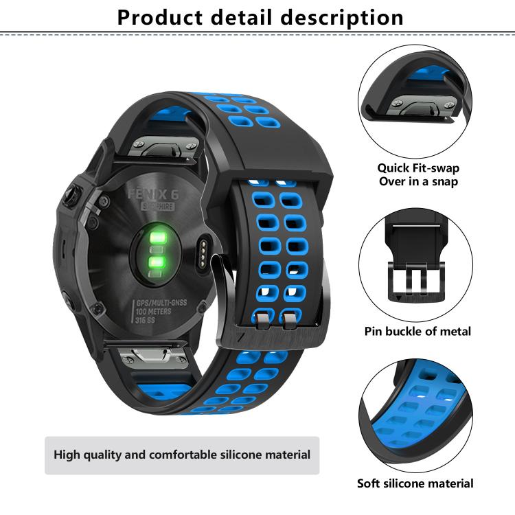 For Garmin QuickFit 26mm Kalebol Tow Row Holes Silicone Watch Band(Black Green) - free shipping - PMc TechLife - Order now!