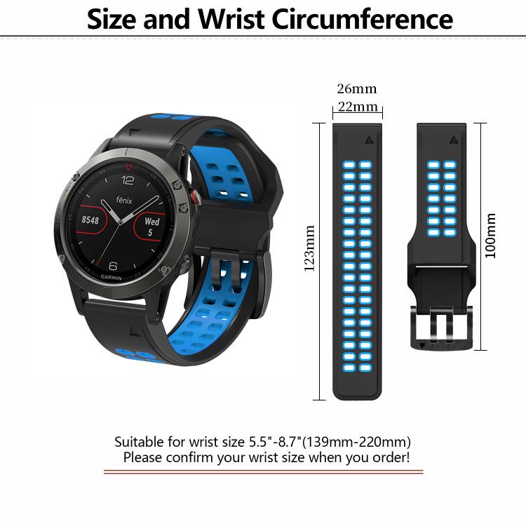 For Garmin QuickFit 26mm Kalebol Tow Row Holes Silicone Watch Band(Black Grey) - free shipping - PMc TechLife - Order now!