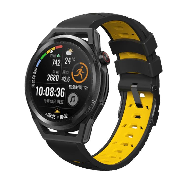 Kalebol 20mm Universal Three Row Holes Silicone Watch Band(Black Yellow) - 20mm Bands by Kalebol | Online Shopping South Africa | PMc TechLife | Buy Now Pay Later Mobicred