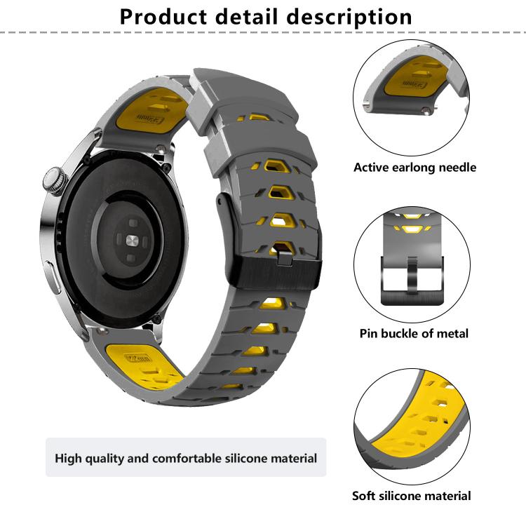 Kalebol 20mm Universal Three Row Holes Silicone Watch Band(Black Yellow) - 20mm Bands by Kalebol | Online Shopping South Africa | PMc TechLife | Buy Now Pay Later Mobicred