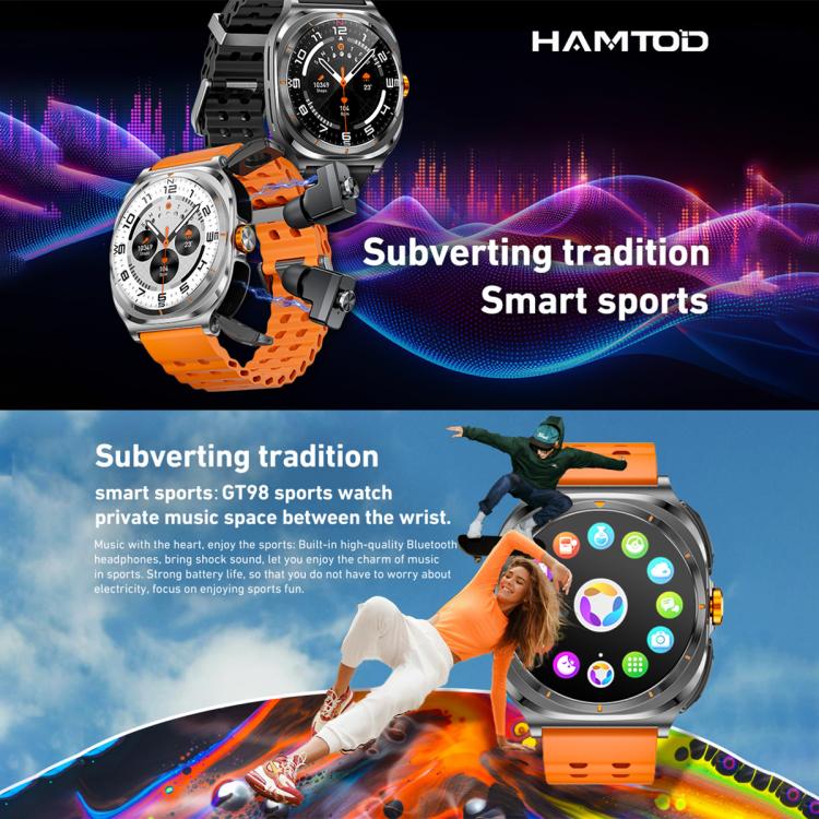 HAMTOD GT98 Headphones Smart Watch,1.53 inch, Support Bluetooth Call / NFC / Heart Rate(Black) - free shipping - PMC TechLife - Order now!