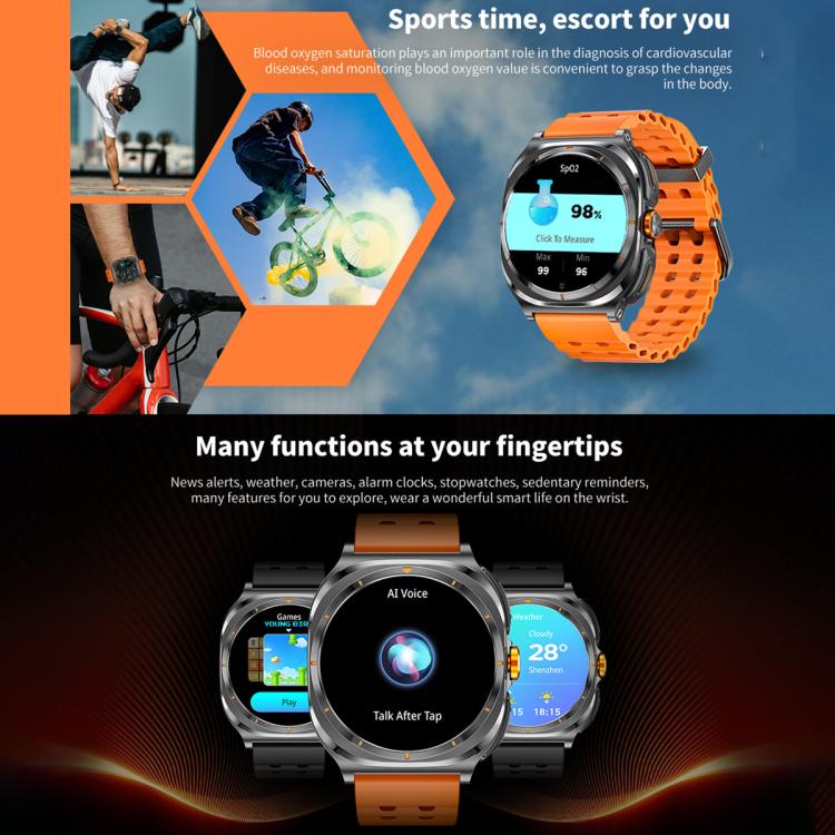 HAMTOD GT98 Headphones Smart Watch,1.53 inch, Support Bluetooth Call / NFC / Heart Rate(Silver Orange) - free shipping - PMC TechLife - Order now!
