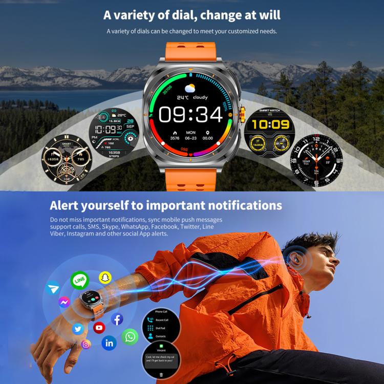 HAMTOD GT98 Headphones Smart Watch,1.53 inch, Support Bluetooth Call / NFC / Heart Rate(Silver Orange) - free shipping - PMC TechLife - Order now!