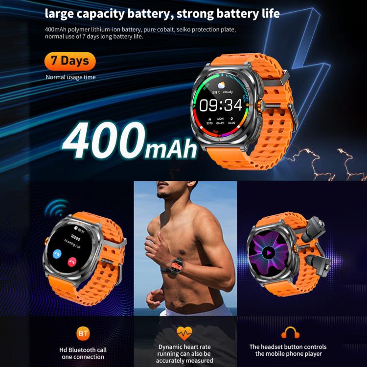 HAMTOD GT98 Headphones Smart Watch,1.53 inch, Support Bluetooth Call / NFC / Heart Rate(Black) - free shipping - PMC TechLife - Order now!