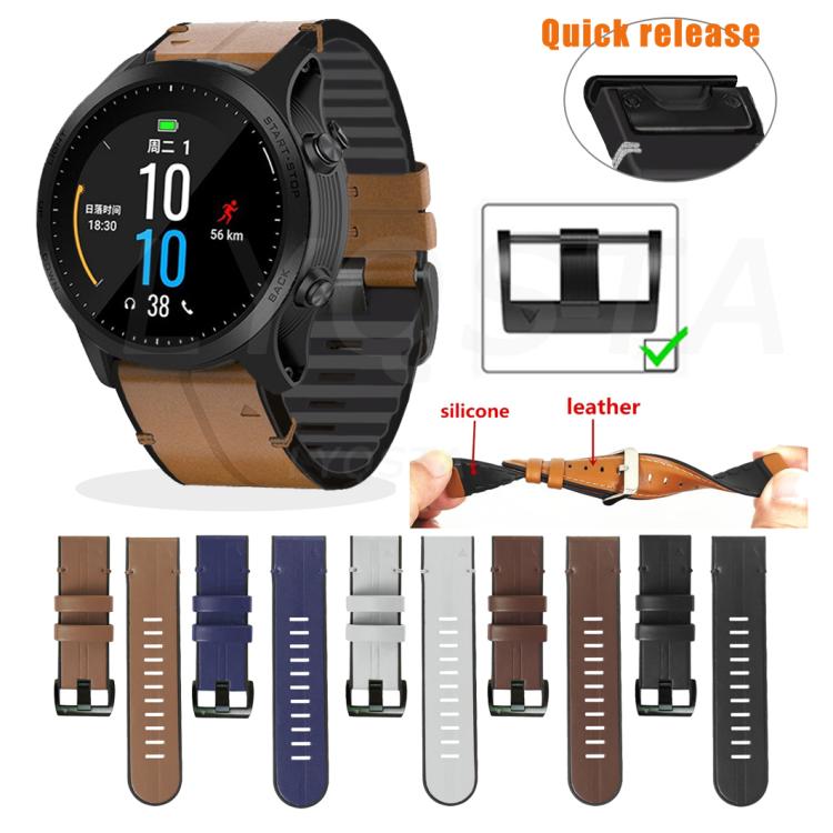 For Garmin QuickFit 22mm Kalebol Quick Release Silicone Leather Watch Band(Coffee) - free shipping - PMc TechLife - Order now!