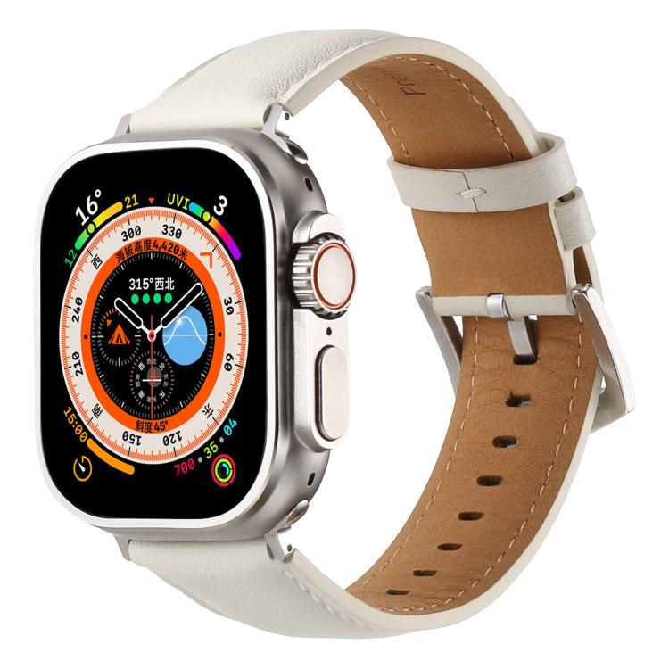 For Apple Watch 46mm / 49mm / 45mm / 44mm Kalebol Plain Genuine Leather Watch Band(White) - free shipping - PMc TechLife - Order now!