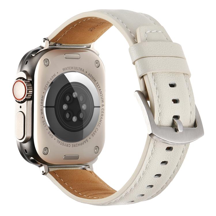 For Apple Watch 46mm / 49mm / 45mm / 44mm Kalebol Plain Genuine Leather Watch Band(White) - free shipping - PMc TechLife - Order now!