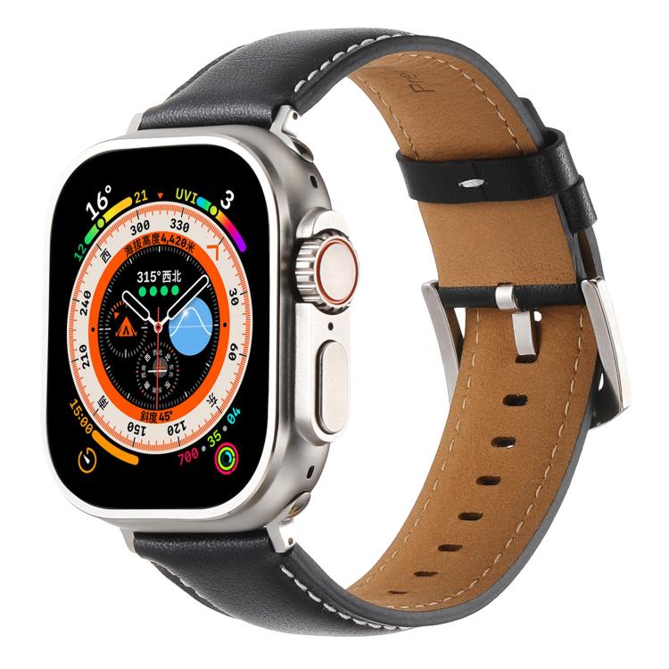 For Apple Watch 46mm / 49mm / 45mm / 44mm Kalebol Plain Genuine Leather Watch Band(Black) - free shipping - PMc TechLife - Order now!