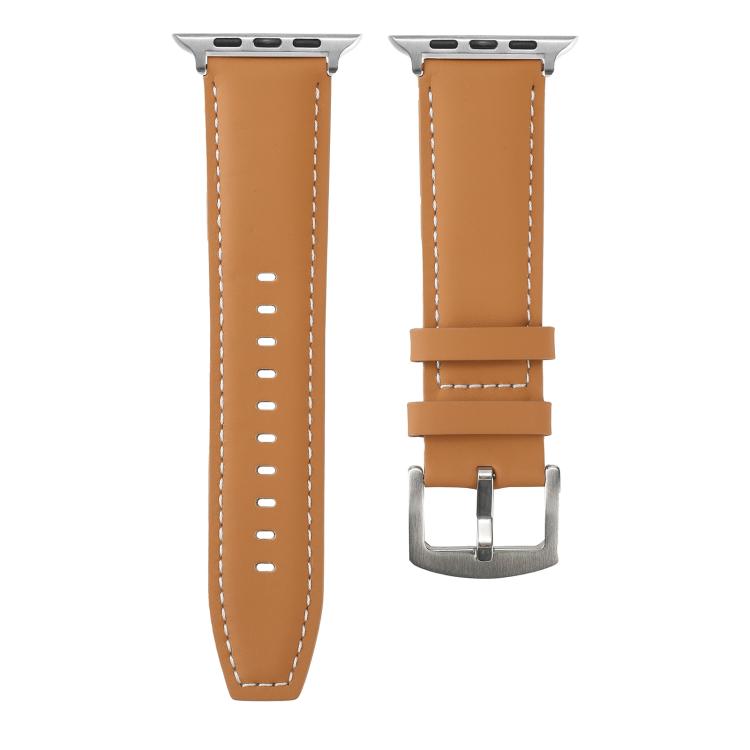 For Apple Watch 46mm / 49mm / 45mm / 44mm Kalebol Plain Genuine Leather Watch Band(Yellow Brown) - free shipping - PMc TechLife - Order now!