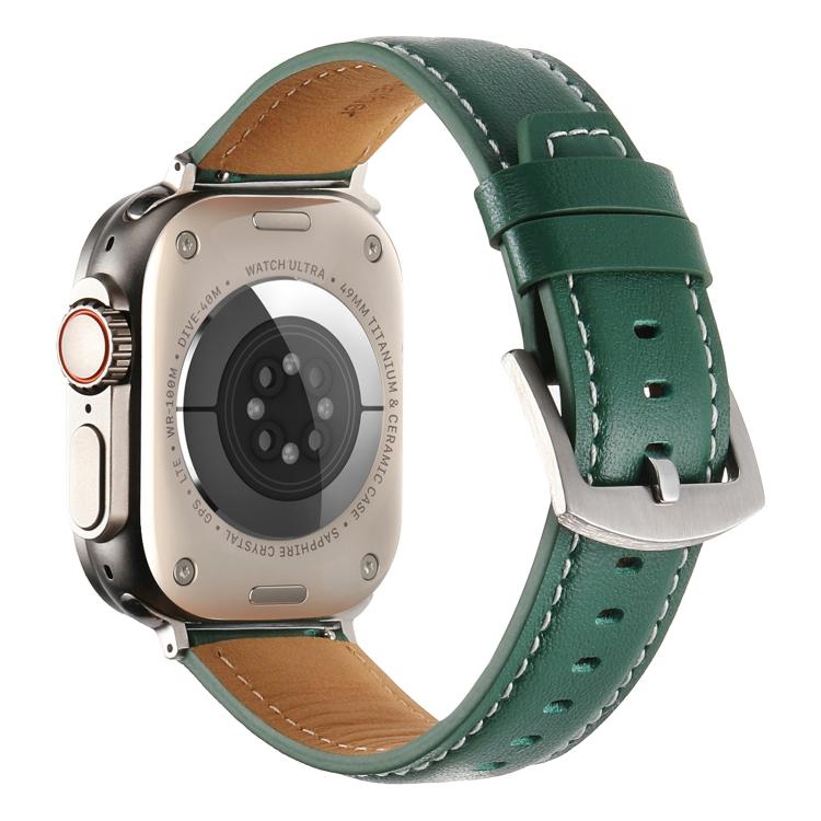 For Apple Watch 46mm / 49mm / 45mm / 44mm Kalebol Plain Genuine Leather Watch Band(Green) - free shipping - PMc TechLife - Order now!