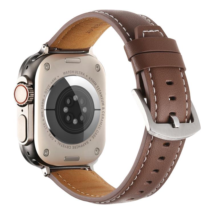 For Apple Watch 46mm / 49mm / 45mm / 44mm Kalebol Plain Genuine Leather Watch Band(Dark Brown) - free shipping - PMc TechLife - Order now!
