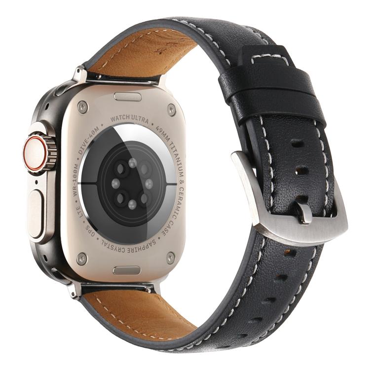 For Apple Watch 42mm / 41mm / 40mm / 38mm Kalebol Plain Genuine Leather Watch Band(Black) - free shipping - PMc TechLife - Order now!