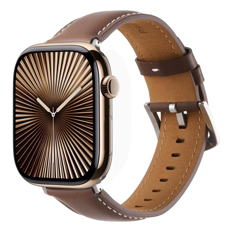 For Apple Watch 42mm / 41mm / 40mm / 38mm Kalebol Plain Genuine Leather Watch Band(Dark Brown) - free shipping - PMc TechLife - Order now!