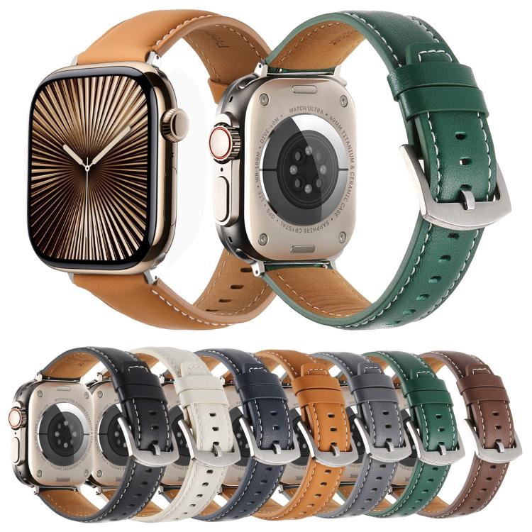 For Apple Watch 42mm / 41mm / 40mm / 38mm Kalebol Plain Genuine Leather Watch Band(White) - free shipping - PMc TechLife - Order now!