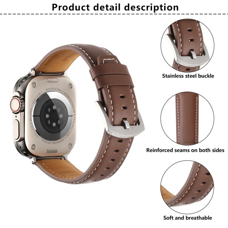 For Apple Watch 46mm / 49mm / 45mm / 44mm Kalebol Plain Genuine Leather Watch Band(Black) - free shipping - PMc TechLife - Order now!