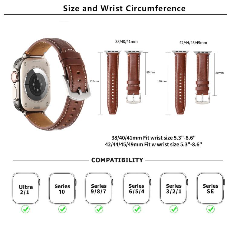 For Apple Watch 46mm / 49mm / 45mm / 44mm Kalebol Plain Genuine Leather Watch Band(Black) - free shipping - PMc TechLife - Order now!