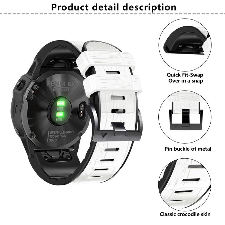 For Garmin QuickFit 26mm Kalebol Crocodile Texture Silicone Leather Watch Band(Black) - free shipping - PMc TechLife - Order now!