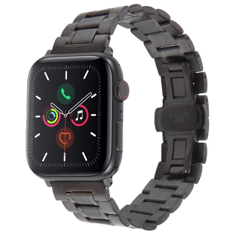 For Apple Watch 46mm / 49mm / 45mm / 44mm Butterfly Buckle New Five Beads Stainless Steel Watch Band(Black) - Watch Bands by PMc TechLife | Online Shopping South Africa | PMc TechLife | Buy Now Pay Later Mobicred