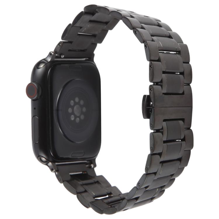 For Apple Watch 46mm / 49mm / 45mm / 44mm Butterfly Buckle New Five Beads Stainless Steel Watch Band(Black) - Watch Bands by PMc TechLife | Online Shopping South Africa | PMc TechLife | Buy Now Pay Later Mobicred