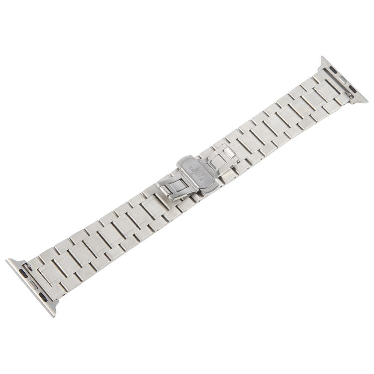For Apple Watch 46mm / 49mm / 45mm / 44mm Butterfly Buckle New Five Beads Stainless Steel Watch Band(Silver Black) - free shipping - PMc TechLife - Order now!