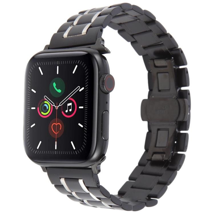 For Apple Watch 46mm / 49mm / 45mm / 44mm Butterfly Buckle New Five Beads Stainless Steel Watch Band(Black Silver) - free shipping - PMc TechLife - Order now!