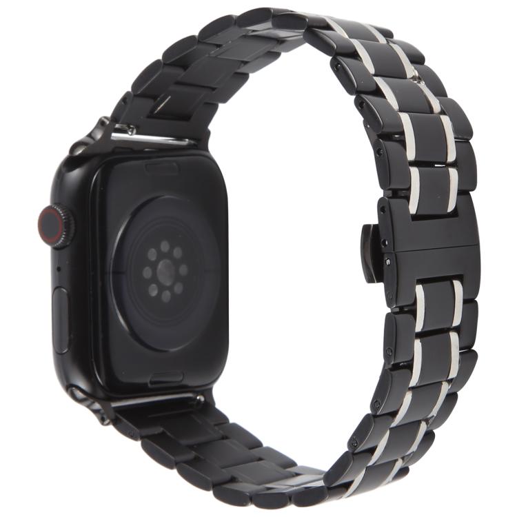 For Apple Watch 46mm / 49mm / 45mm / 44mm Butterfly Buckle New Five Beads Stainless Steel Watch Band(Black Silver) - free shipping - PMc TechLife - Order now!