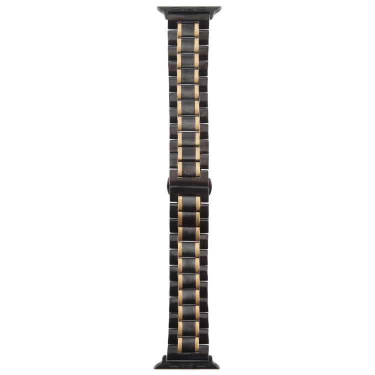 For Apple Watch 46mm / 49mm / 45mm / 44mm Butterfly Buckle New Five Beads Stainless Steel Watch Band(Black Gold) - free shipping - PMc TechLife - Order now!