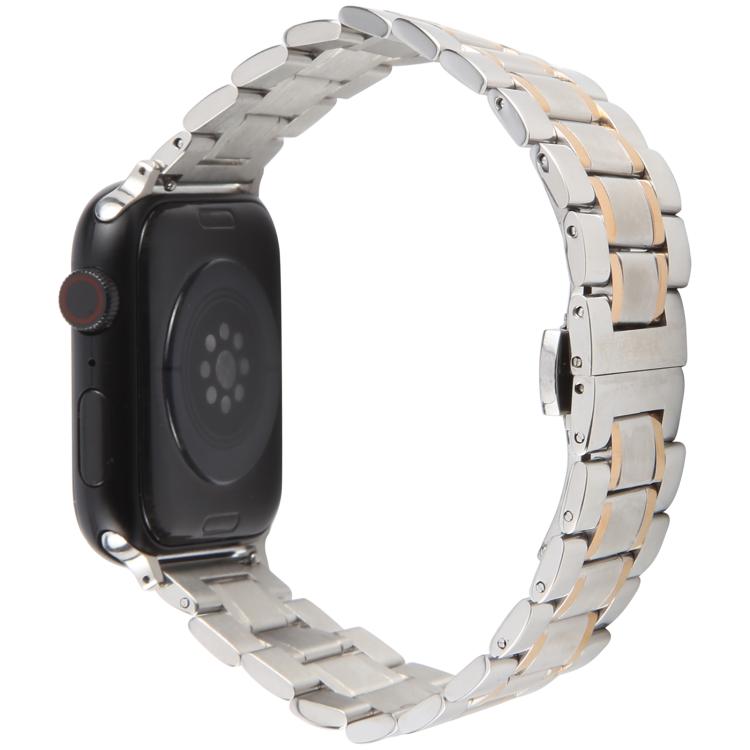 For Apple Watch 46mm / 49mm / 45mm / 44mm Butterfly Buckle New Five Beads Stainless Steel Watch Band(Silver Rose Gold) - free shipping - PMc TechLife - Order now!