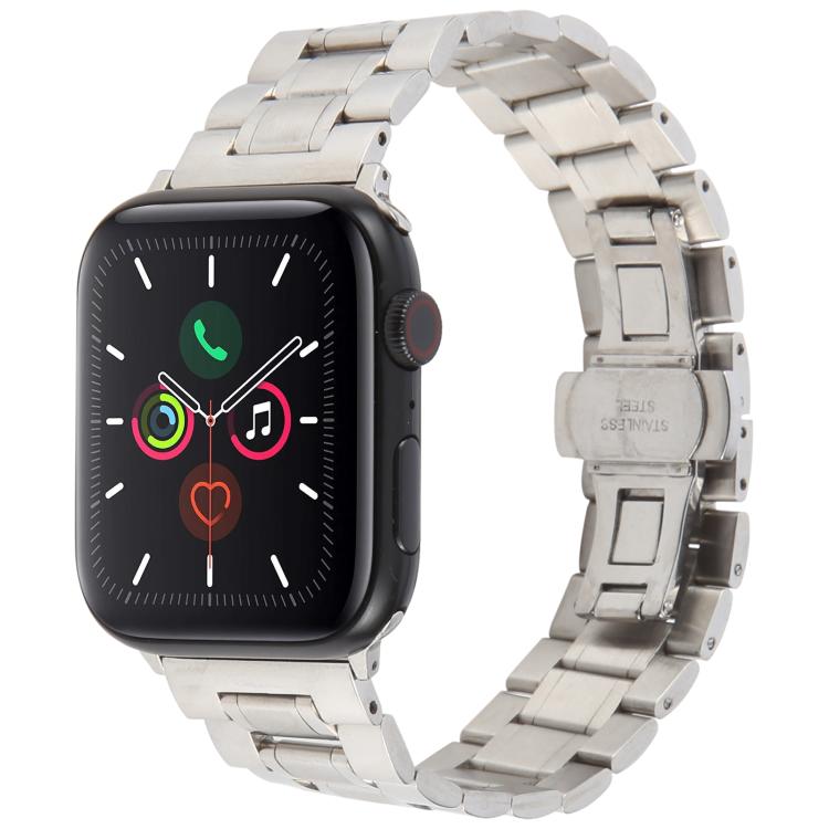 For Apple Watch 46mm / 49mm / 45mm / 44mm Butterfly Buckle New Five Beads Stainless Steel Watch Band(Silver) - free shipping - PMc TechLife - Order now!
