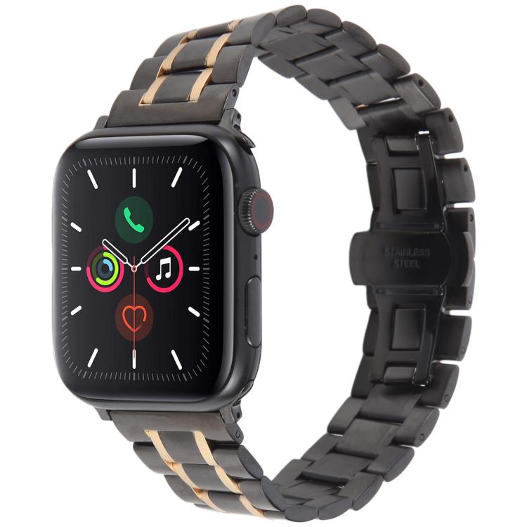 For Apple Watch 42mm / 41mm / 40mm / 38mm Butterfly Buckle New Five Beads Stainless Steel Watch Band(Black Rose Gold) - free shipping - PMc TechLife - Order now!