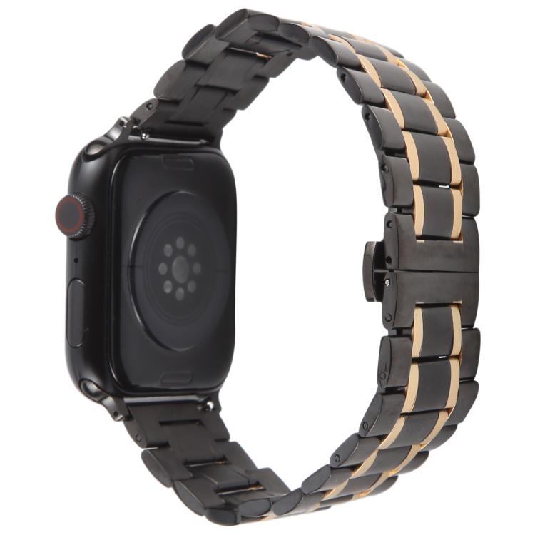 For Apple Watch 42mm / 41mm / 40mm / 38mm Butterfly Buckle New Five Beads Stainless Steel Watch Band(Black Rose Gold) - free shipping - PMc TechLife - Order now!