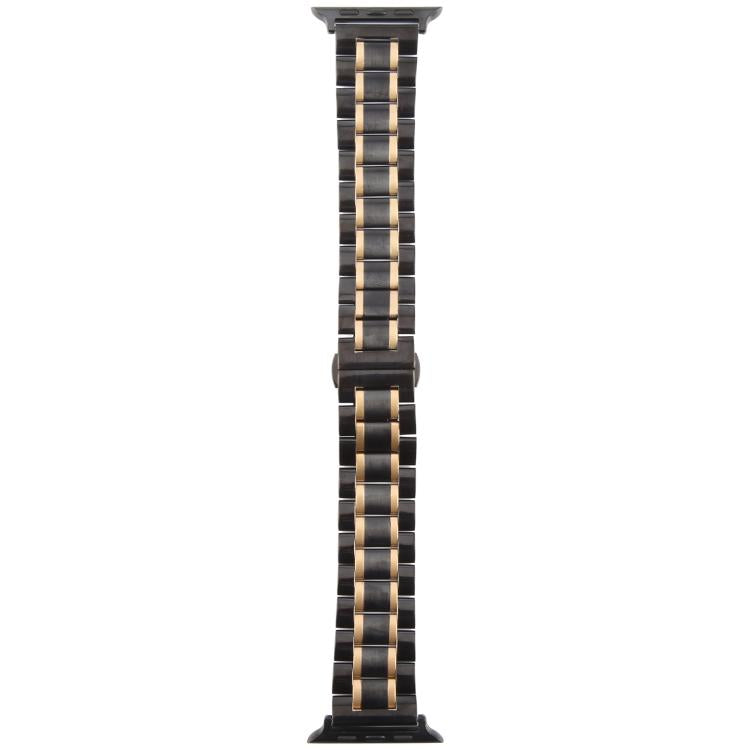 For Apple Watch 42mm / 41mm / 40mm / 38mm Butterfly Buckle New Five Beads Stainless Steel Watch Band(Black Rose Gold) - free shipping - PMc TechLife - Order now!