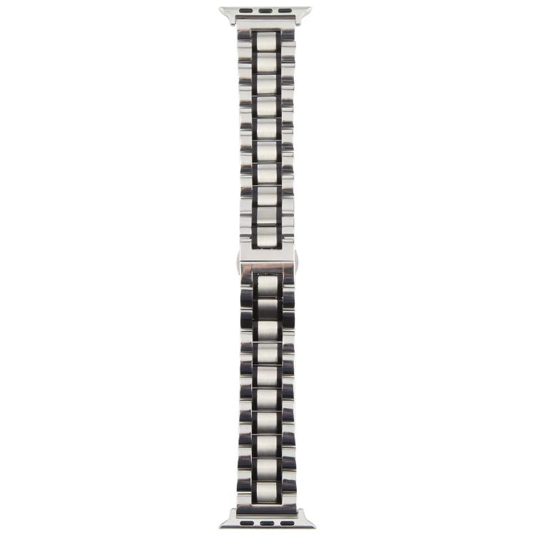 For Apple Watch 42mm / 41mm / 40mm / 38mm Butterfly Buckle New Five Beads Stainless Steel Watch Band(Silver Black) - free shipping - PMc TechLife - Order now!