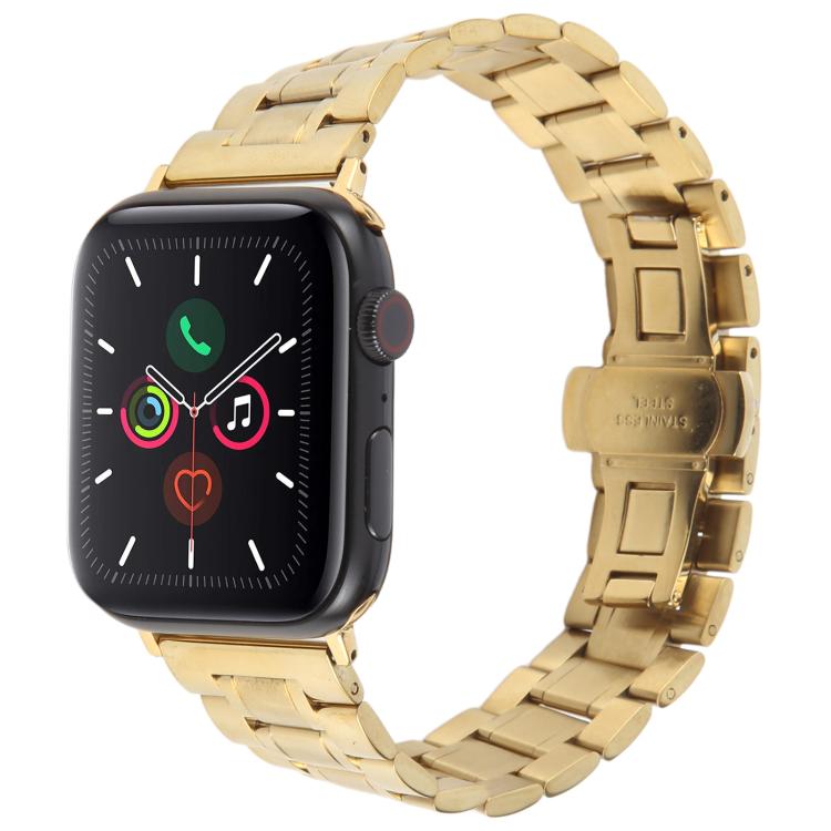 For Apple Watch 42mm / 41mm / 40mm / 38mm Butterfly Buckle New Five Beads Stainless Steel Watch Band(Gold) - free shipping - PMc TechLife - Order now!