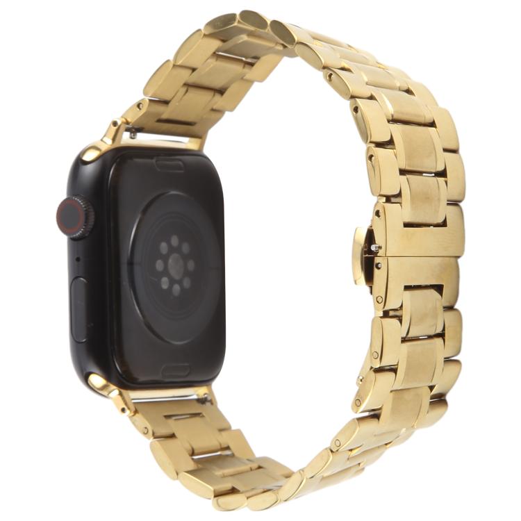 For Apple Watch 42mm / 41mm / 40mm / 38mm Butterfly Buckle New Five Beads Stainless Steel Watch Band(Gold) - free shipping - PMc TechLife - Order now!