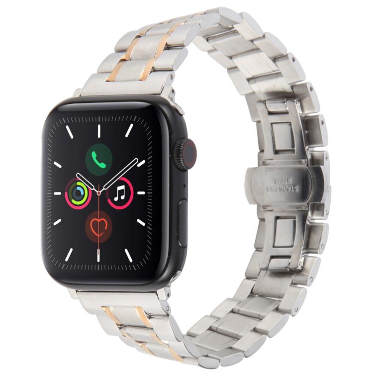For Apple Watch 42mm / 41mm / 40mm / 38mm Butterfly Buckle New Five Beads Stainless Steel Watch Band(Silver Rose Gold) - free shipping - PMc TechLife - Order now!