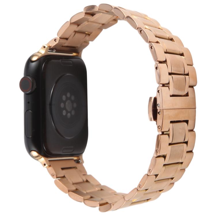 For Apple Watch 42mm / 41mm / 40mm / 38mm Butterfly Buckle New Five Beads Stainless Steel Watch Band(Rose Gold) - free shipping - PMc TechLife - Order now!