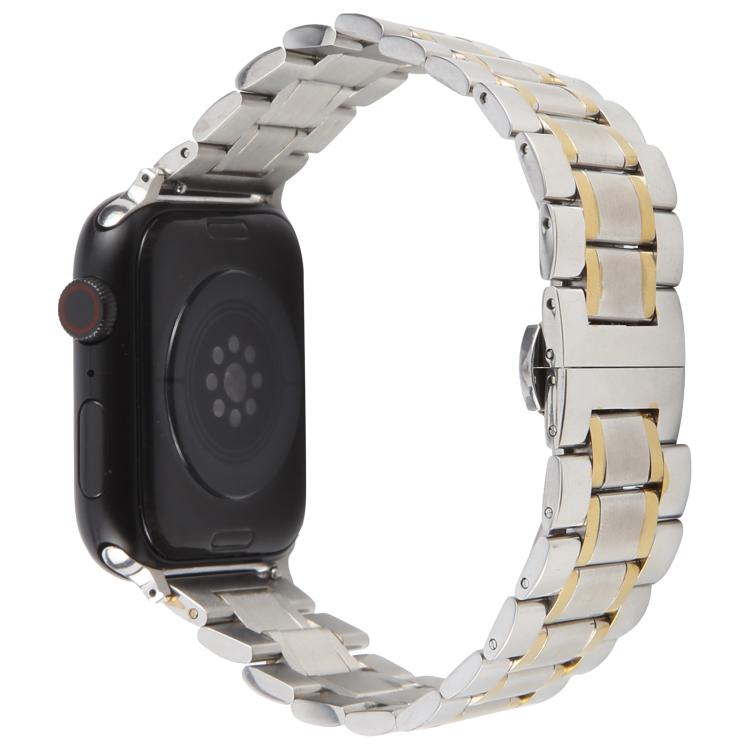 For Apple Watch 42mm / 41mm / 40mm / 38mm Butterfly Buckle New Five Beads Stainless Steel Watch Band(Silver Gold) - free shipping - PMc TechLife - Order now!