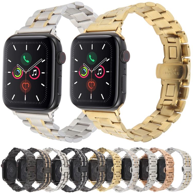 For Apple Watch 46mm / 49mm / 45mm / 44mm Butterfly Buckle New Five Beads Stainless Steel Watch Band(Silver) - free shipping - PMc TechLife - Order now!