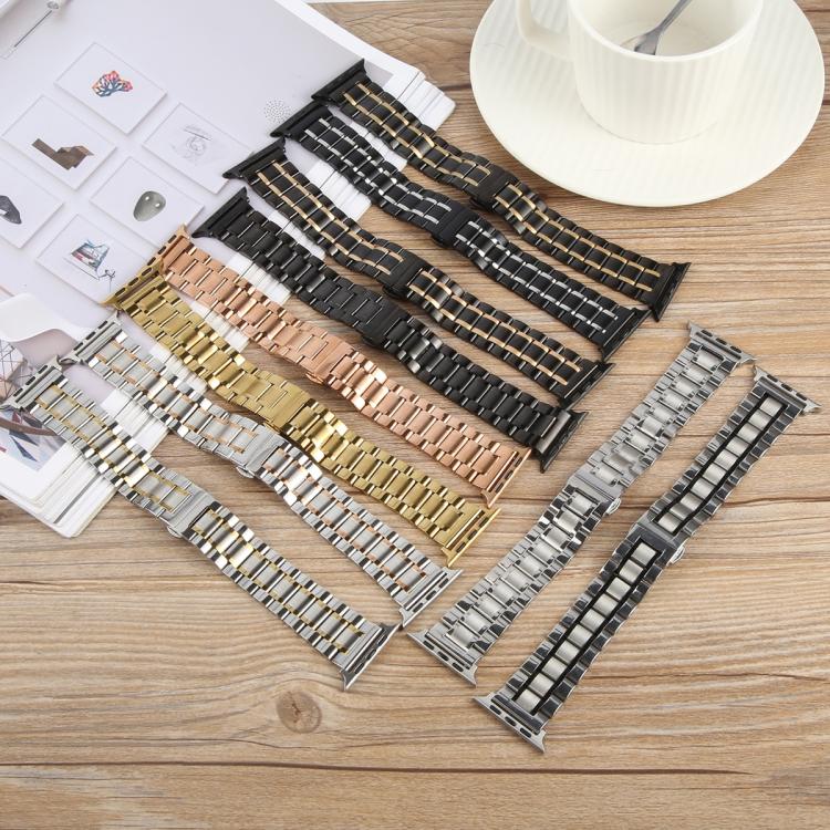 For Apple Watch 46mm / 49mm / 45mm / 44mm Butterfly Buckle New Five Beads Stainless Steel Watch Band(Rose Gold) - free shipping - PMc TechLife - Order now!