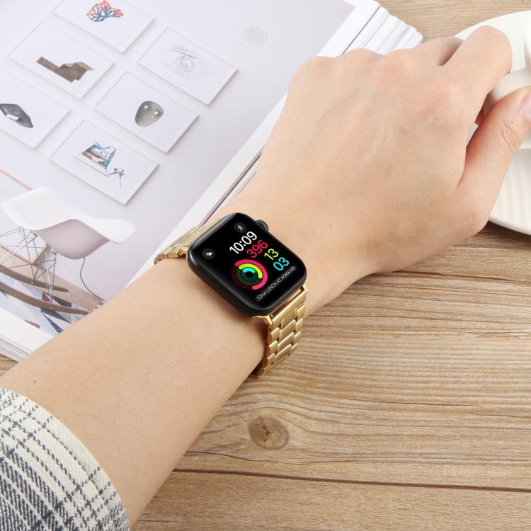 For Apple Watch 42mm / 41mm / 40mm / 38mm Butterfly Buckle New Five Beads Stainless Steel Watch Band(Rose Gold) - free shipping - PMc TechLife - Order now!