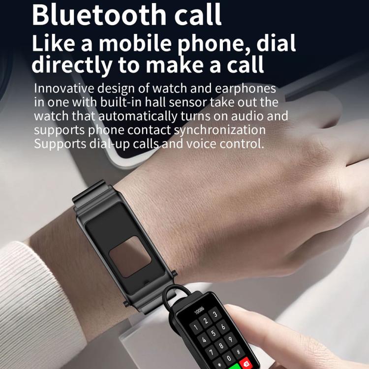 K80 1.57 inch Steel Band IP67 Earphone Detachable Smart Watch, Support Bluetooth Call(Black) - free shipping - PMC TechLife - Order now!