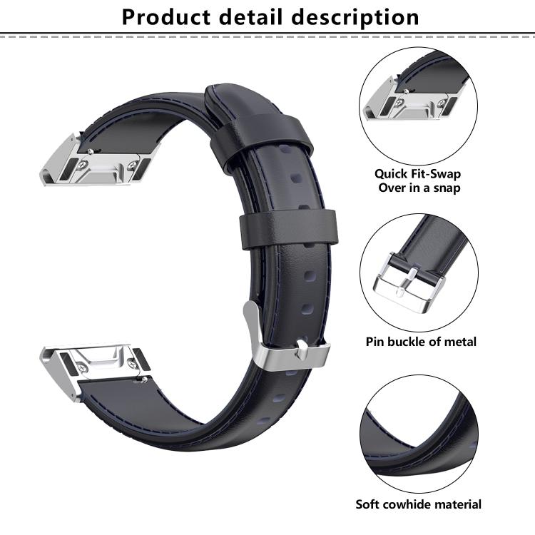 For Garmin QuickFit 26mm Kalebol Waxed Calfskin Leather Watch Band(Black) - free shipping - PMc TechLife - Order now!