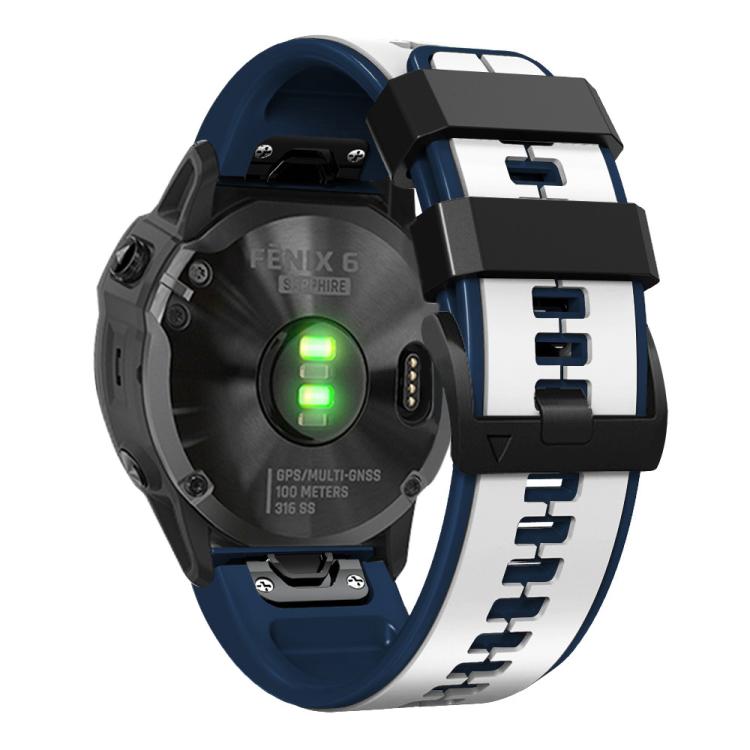 For Garmin QuickFit 22mm Kalebol Two-color Pin Silicone Watch Band(White Blue) - Watch Bands by Kalebol | Online Shopping South Africa | PMc TechLife | Buy Now Pay Later Mobicred